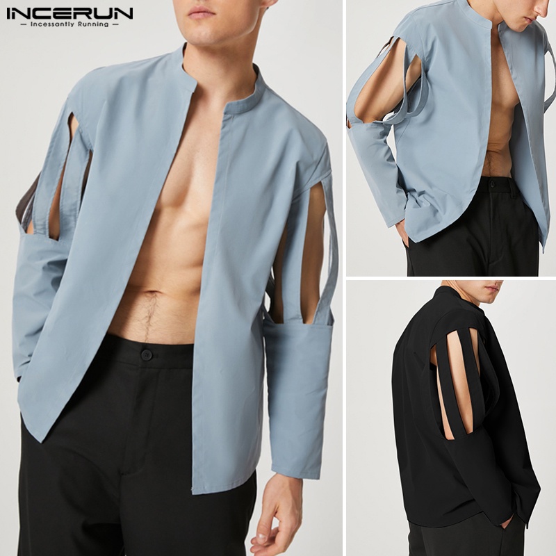 Áo sơ mi INCERUN tay dài khoét lỗ thanh lịch hiện đại cho nam