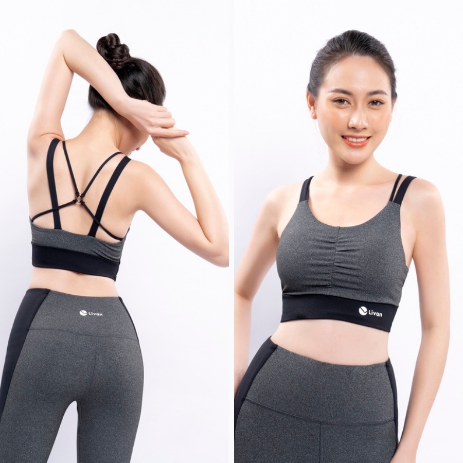 Bộ Đồ Tập Gym Yoga Blooming Màu Xám Livan Sport Tặng Kèm Mút Ngực Cao Cấp