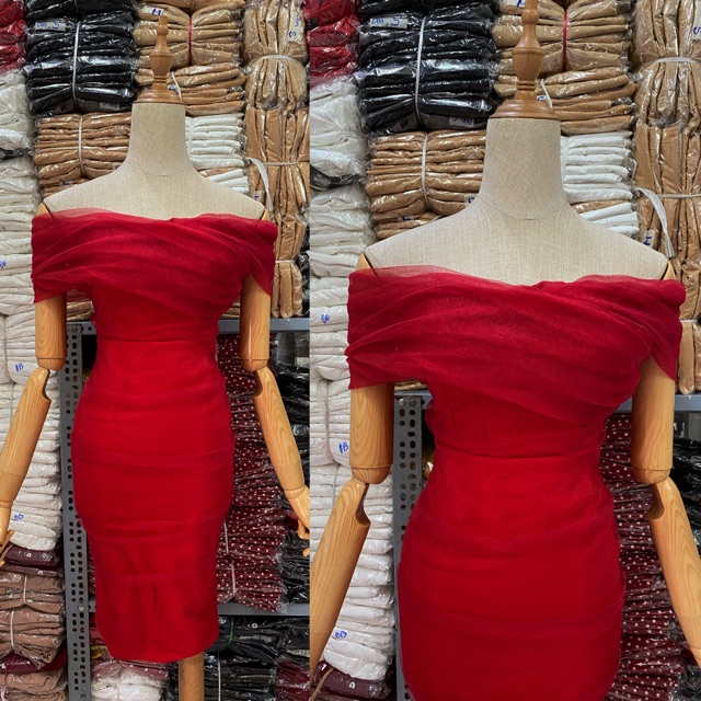 Đầm dự tiệc dáng ôm body lưới bẹt vai | BigBuy360 - bigbuy360.vn