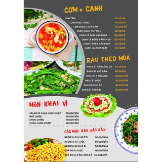 menu, bảng giá dịch vụ đã bao gồm thiết kế
