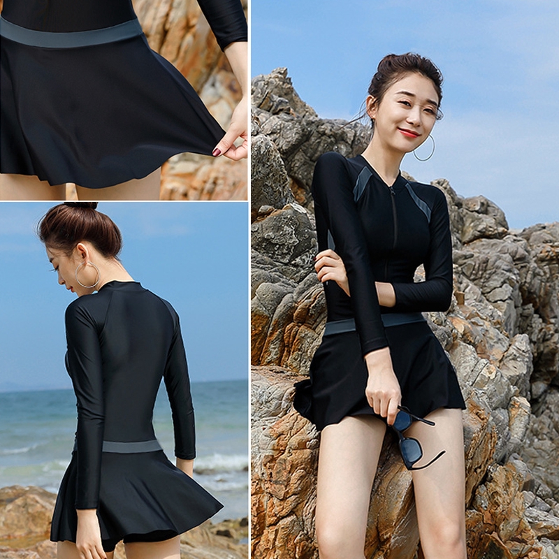 Đồ Bơi Một Mảnh Tay Dài Màu Đen Thiết Kế Mỏng Cao Cấp Thời Trang Dành Cho Nữ