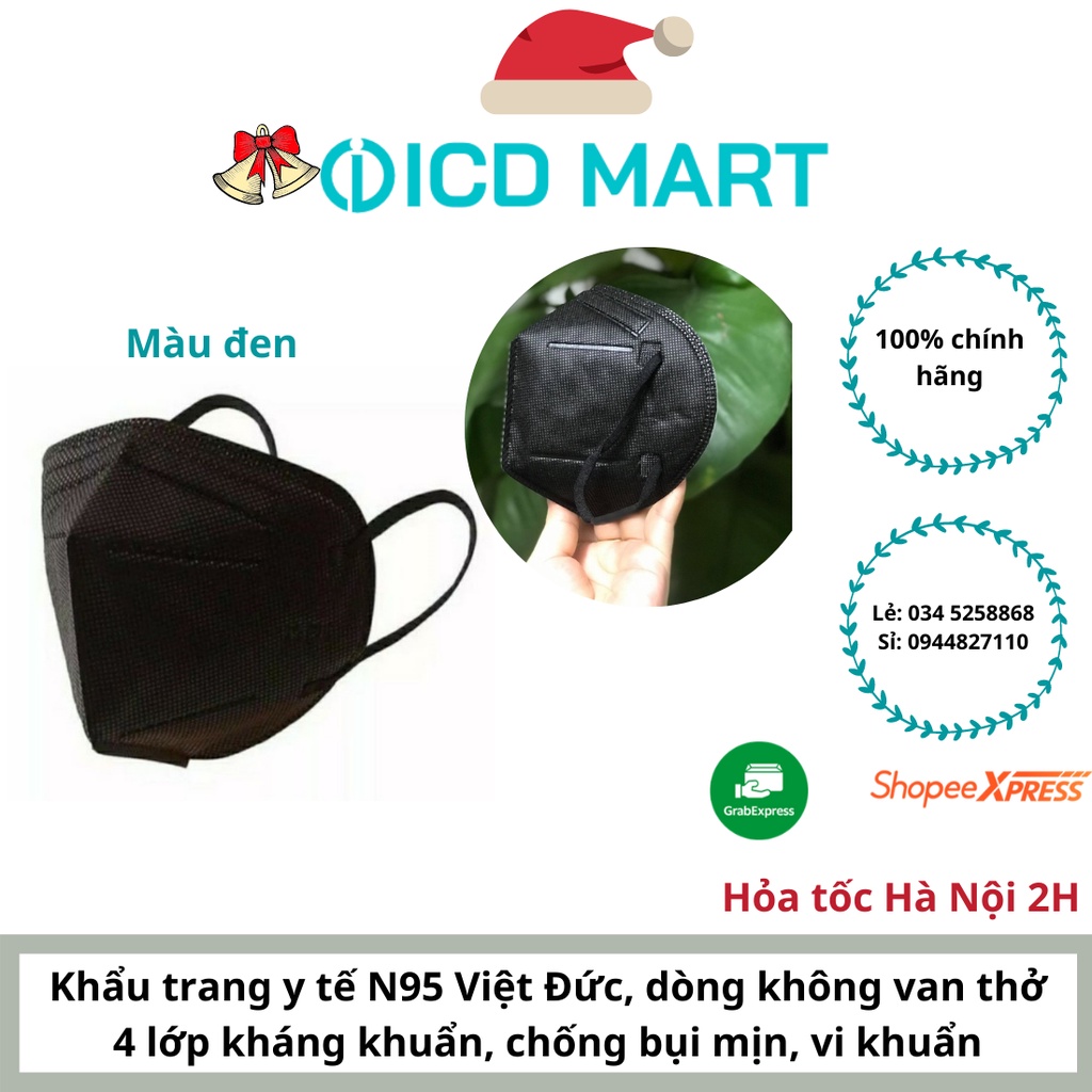 Khẩu Trang N95 MEDICAL MASK Việt Đức Hộp/20 cái, màu đen, đóng túi riêng biệt, kháng khuẩn dùng nhiều lần