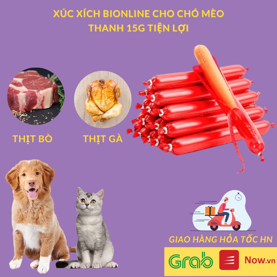 Xúc xích cho chó mèo thanh 15g ăn liền vị thịt bò, thịt gà, thịt vịt