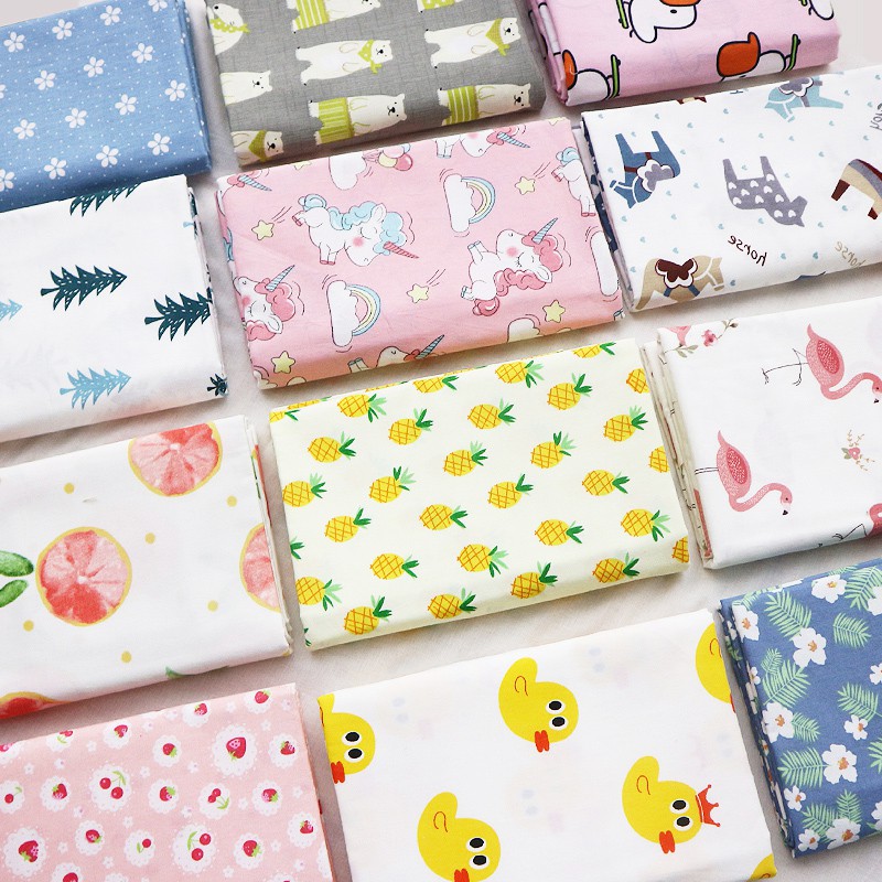 Vải 100% cotton 100x160cm Họa Tiết Động Vật Hoạt Hình Đáng Yêu