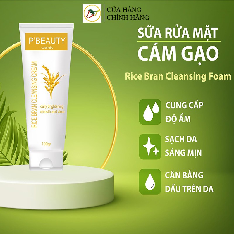 Sữa rửa mặt 4 trong 1 cám gạo Rice Bran Cleansing Cream P'Beauty 100gr - DTCosmetics