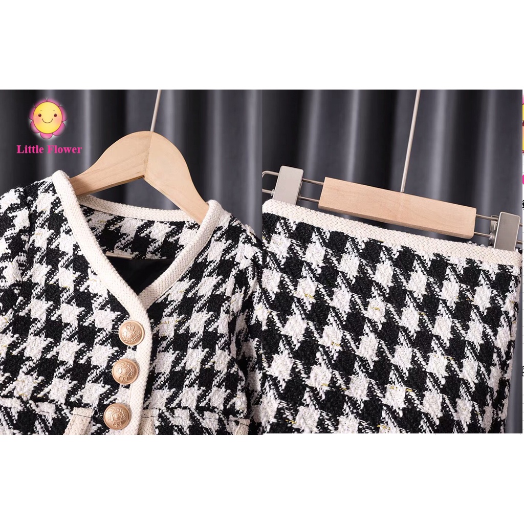 Set Váy Áo Dạ Kẻ Cho Bé Hàng Quảng Châu