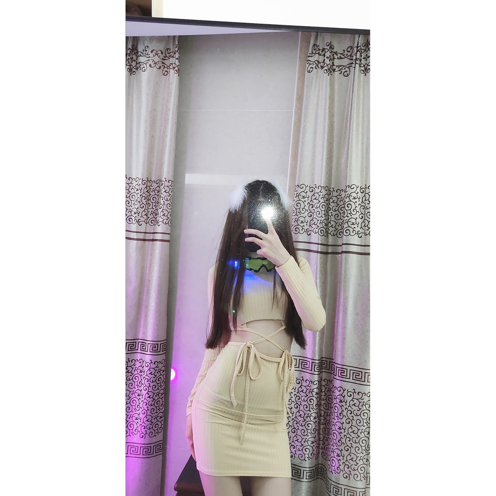 Set váy body dây cột chéo eo