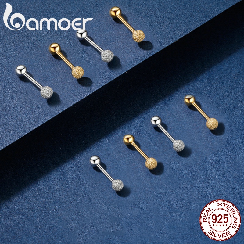 Đôi khuyên tai BAMOER bạc 925 hai đầu bóng tròn độc đáo thời trang