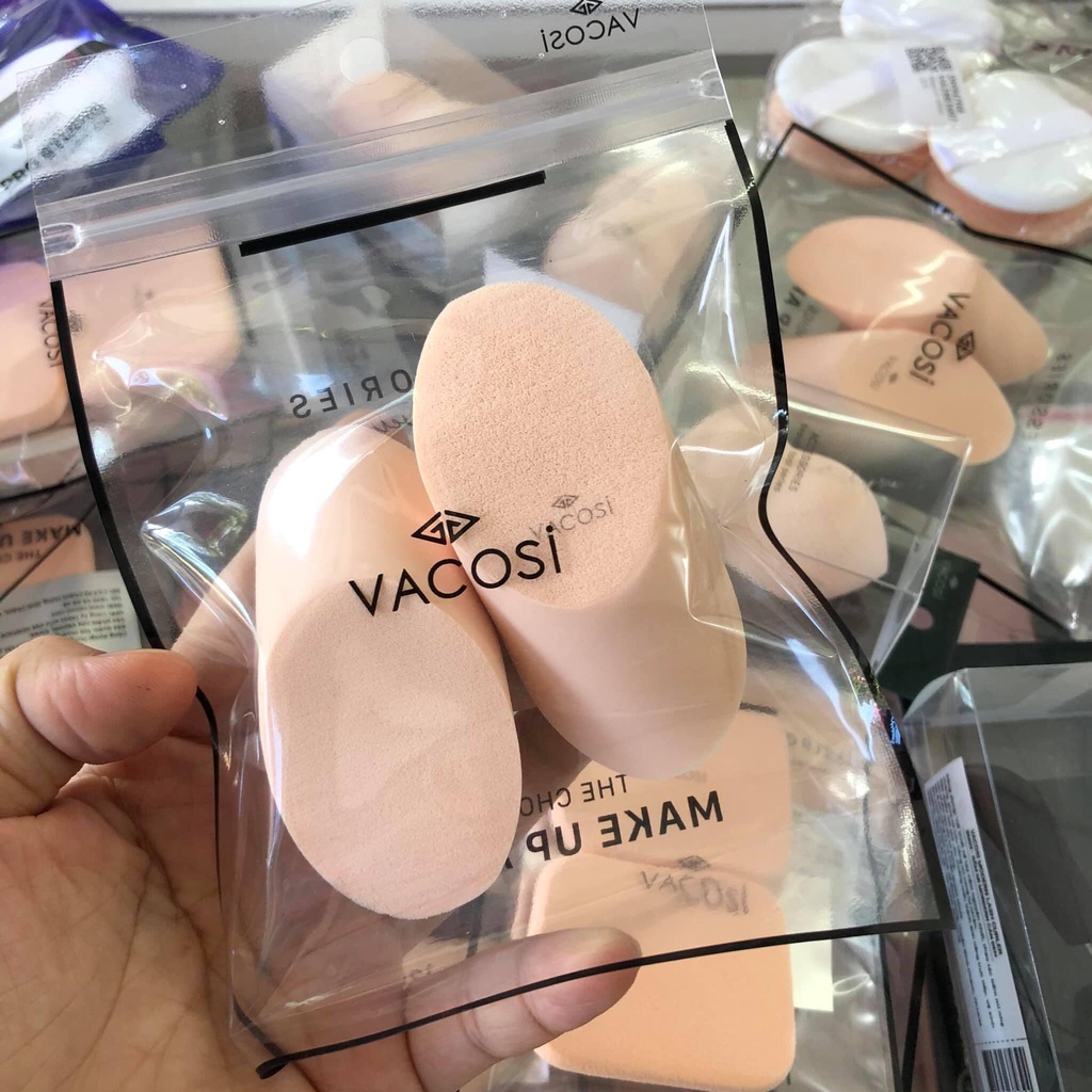 Bông Phấn Ướt Tán Kem Nền Vacosi BP10 Xúc Xích - Bịch 2 Cái