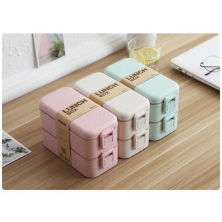 HỘP CƠM LÚA MẠCH PASTEL 2 TẦNG CAO CẤP 800ML