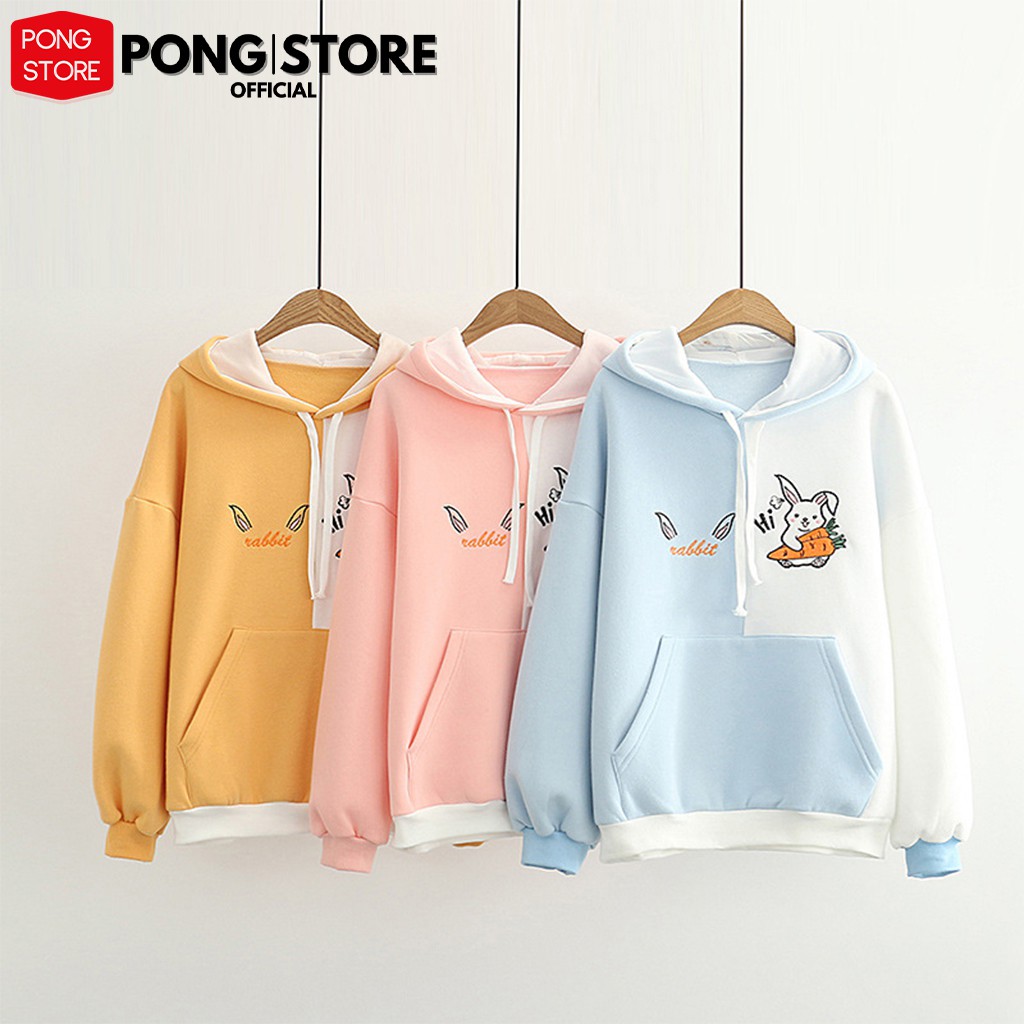 Áo hoodie nữ form rộng THỎ CÀ RỐT phong cách hàn quốc, áo khoác hoodie có túi trước chất nỉ lót bông mềm mịn PONGSTORE