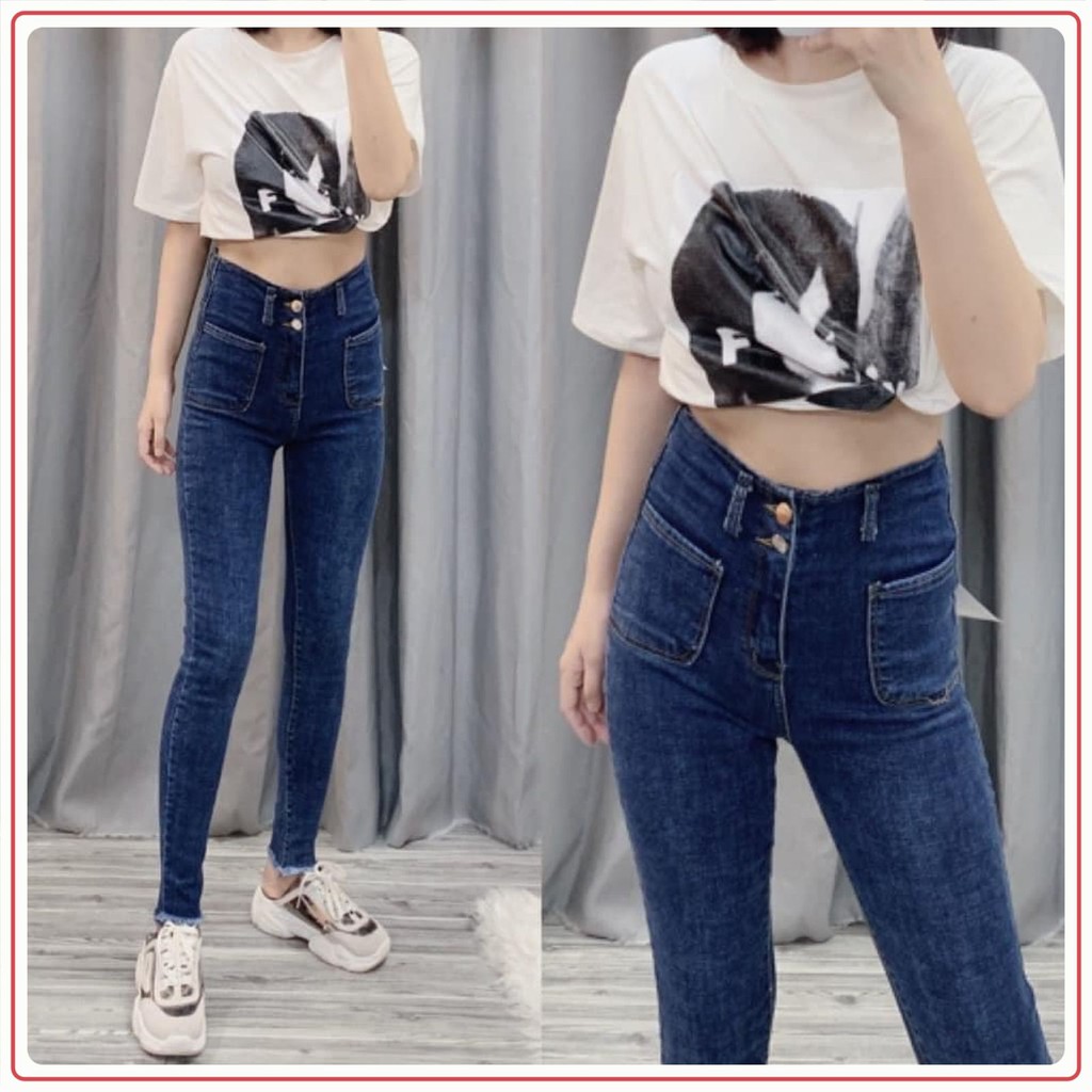 Quần jeans nữ túi vuông 💖FREESHIP💖 Quần bò 2 khuy ôm giãn túi vuông AD26