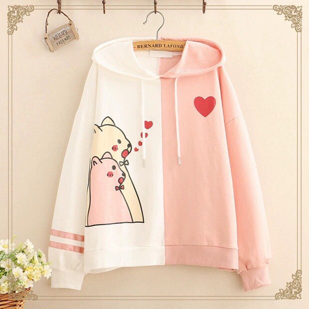 Áo hoodie, áo khoác nam nữ thời trang phối màu tình yêu valentine cute chất nỉ bông mềm mại