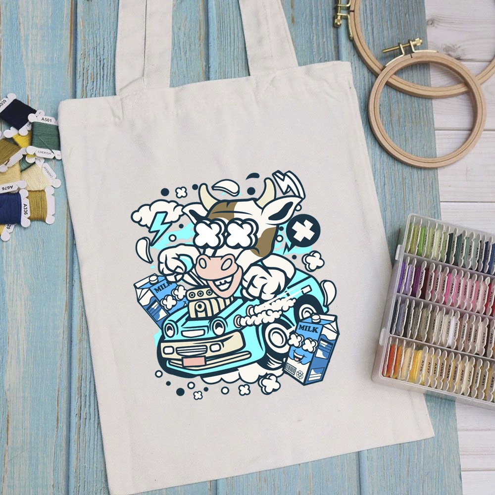 Túi vải túi Tote CARTOON DESIGN - Mẫu 12 vải canvas dày đẹp cho nữ có khóa miệng đi học đi chơi. In hình theo yêu cầu