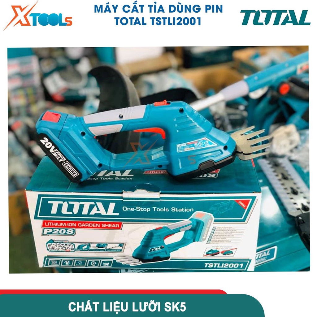 Máy cắt hàng rào dùng pin 20V TOTAL TSTLI2001, chiều rộng máy cắt 200mm, chiều rộng lưỡi cắt cỏ 100mm- CHÍNH HÃNG-XTOOLS