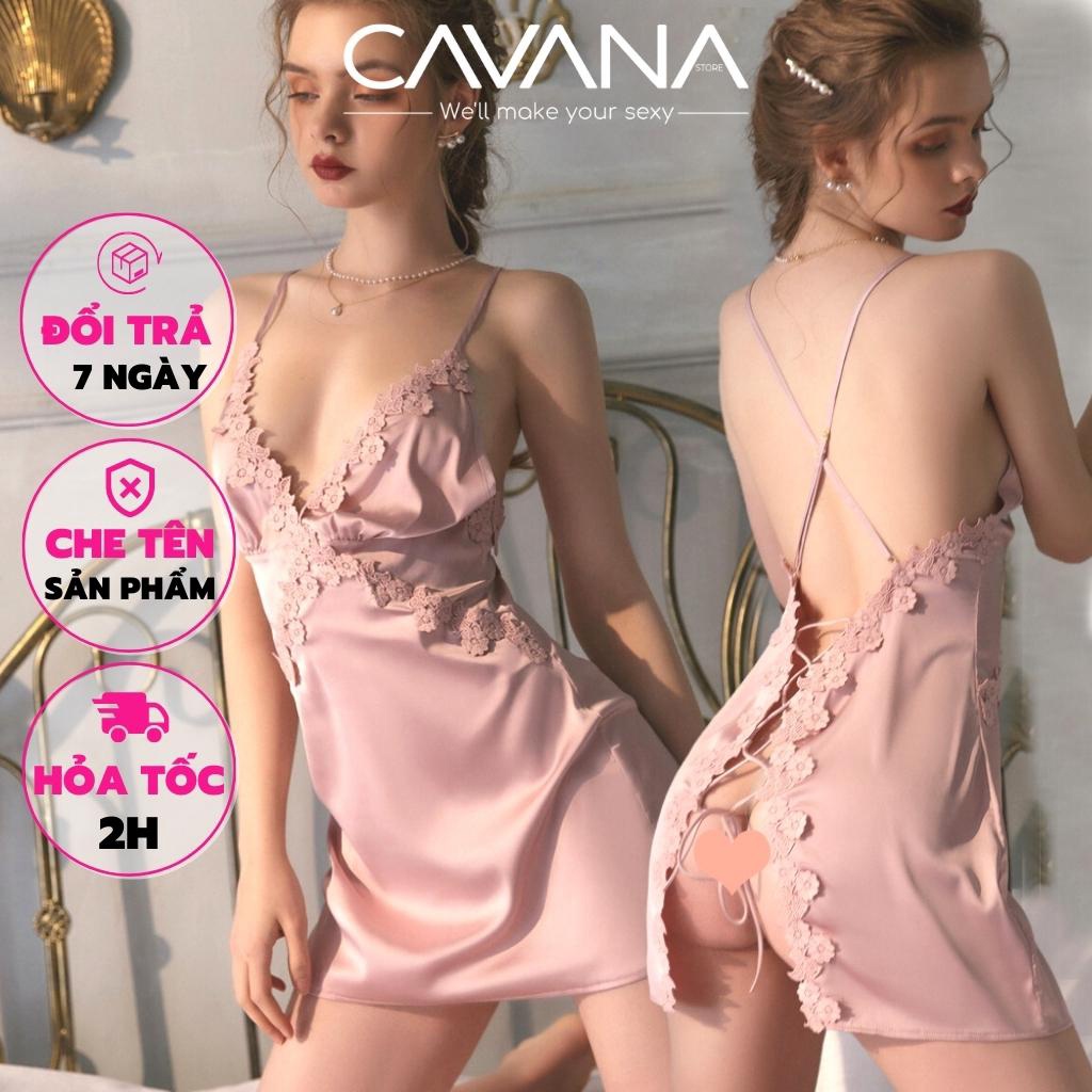 Váy ngủ, đầm ngủ sexy cao cấp sang trọng phi lụa phối ren quyến rũ xẻ sau lưng N69 - CAVANA STORE