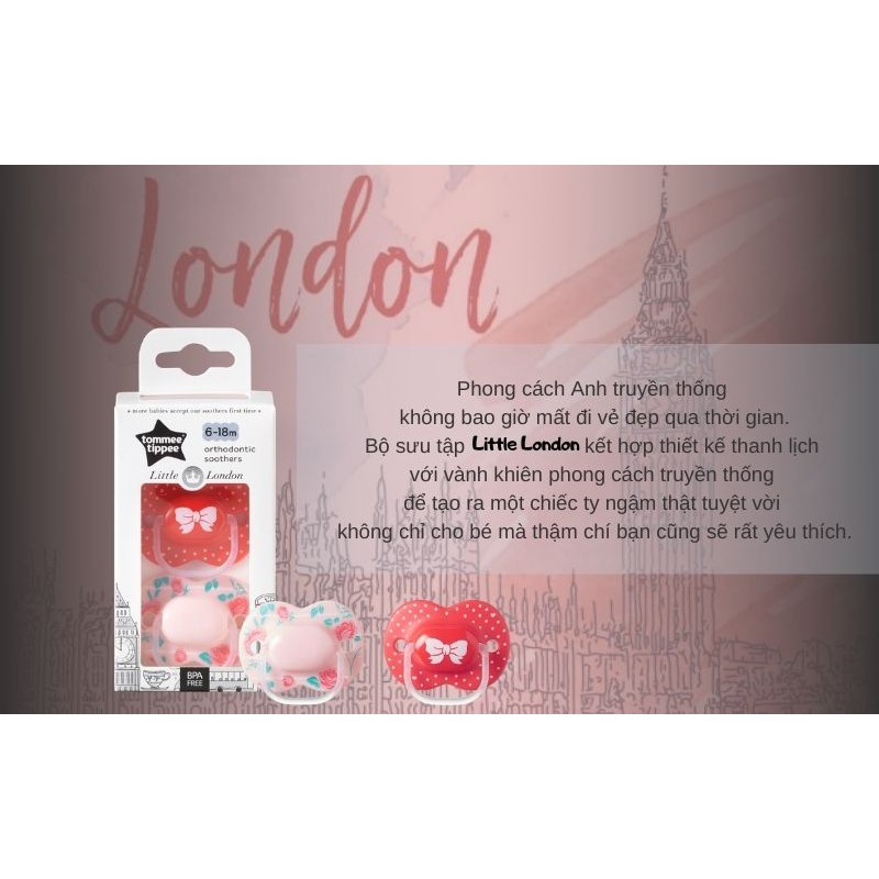 Ty ngậm cho bé Tommee Tippee Little London 6-18 tháng (vỉ 2 cái) - Hồng/Đỏ