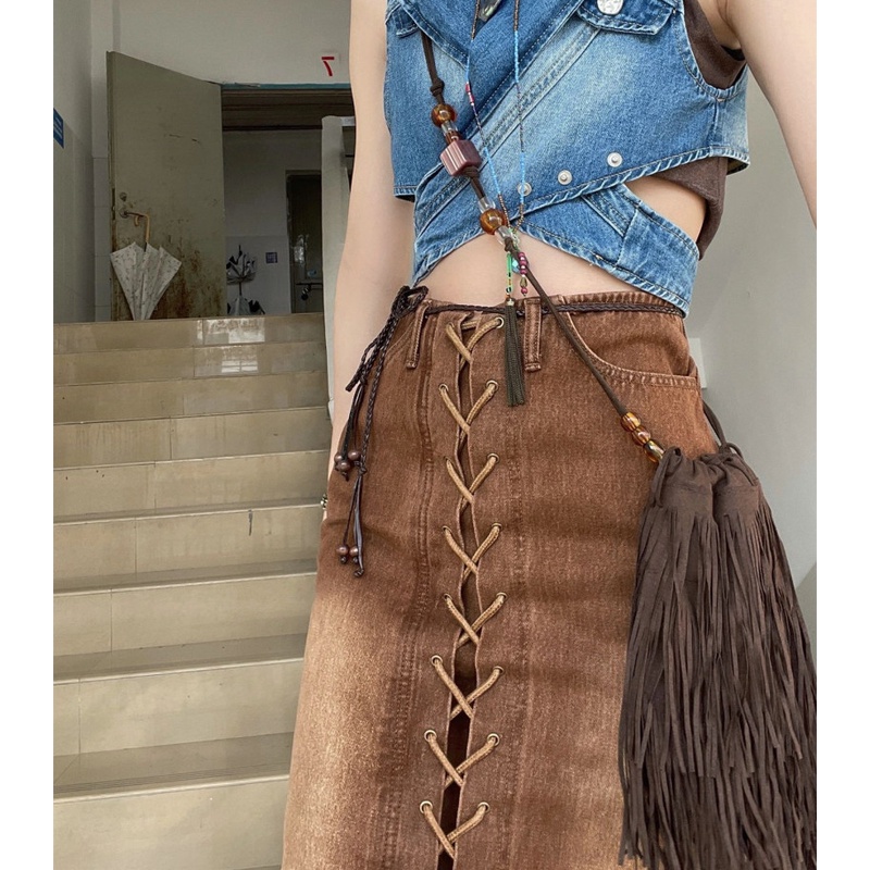 Chân Váy Denim Dài Lưng Cao Thời Trang Mùa Hè Cho Nữ