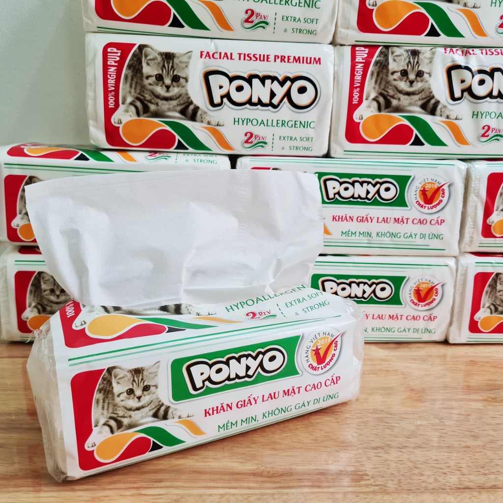 Khăn giấy rút lụa lau mặt PONYO 2 lớp - Facial Tissue