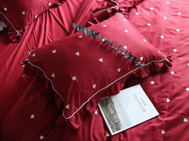 173118 Bộ chăn ga gối ga cưới 4CT chất cotton lụa thêu hàng nhập 150-180x200cm