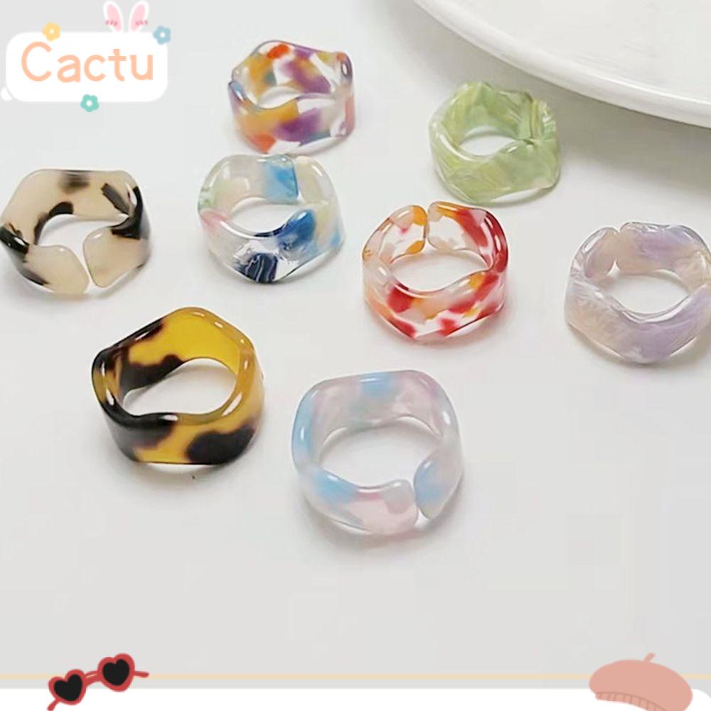 CACTU Women Finger Ring Fashion Acrylic Ring Wave Acetic Acid Opening Colorful Adjustable Lady Acetate Ring