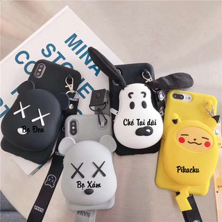 ỐP LƯNG 3D TÚI GẤU VÍ HÌNH THÚ KÈM DÂY DÀNH CHO iPhone 6 đên XsMax - ỐP DẺO