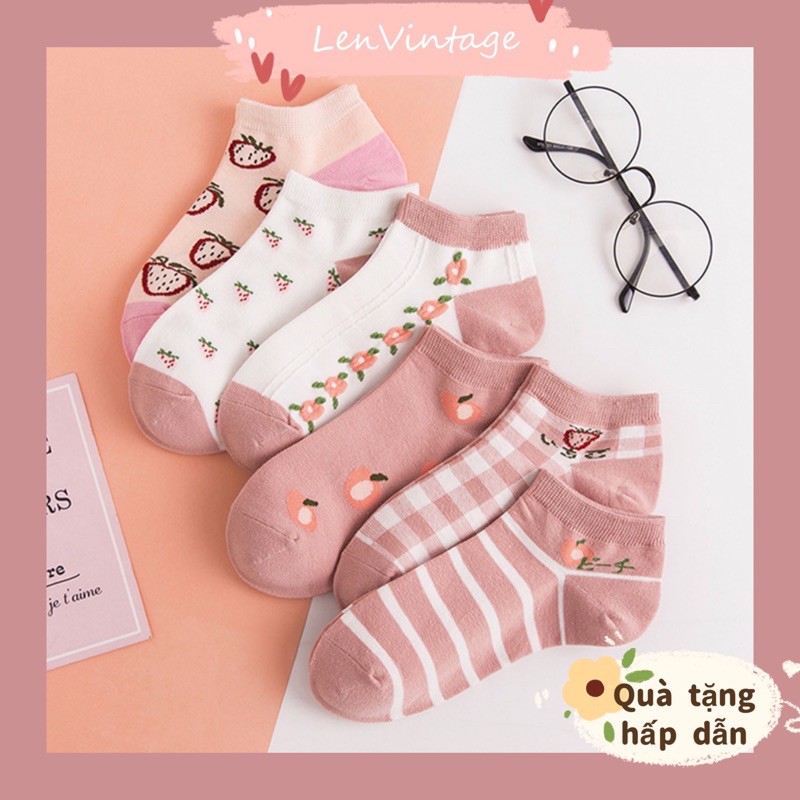 V04/Vớ tất cổ ngắn vintage Hàn Quốc sinh viên retro tất ngắn cotton phụ kiện giày phong cách Nhật Bản Harajuku vải bông