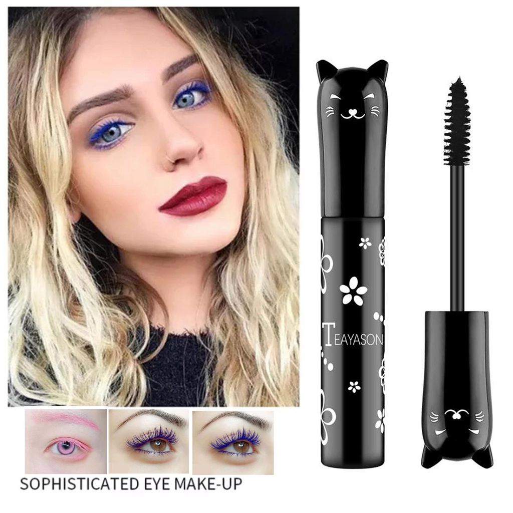 Mascara 6 Màu Sắc Tùy Chọn Chống Thấm Nước Nhanh Khô Trang Điểm Dài Cong Lông Mi Màu Xanh Dương Hồng Tím Trắng Cà Phê