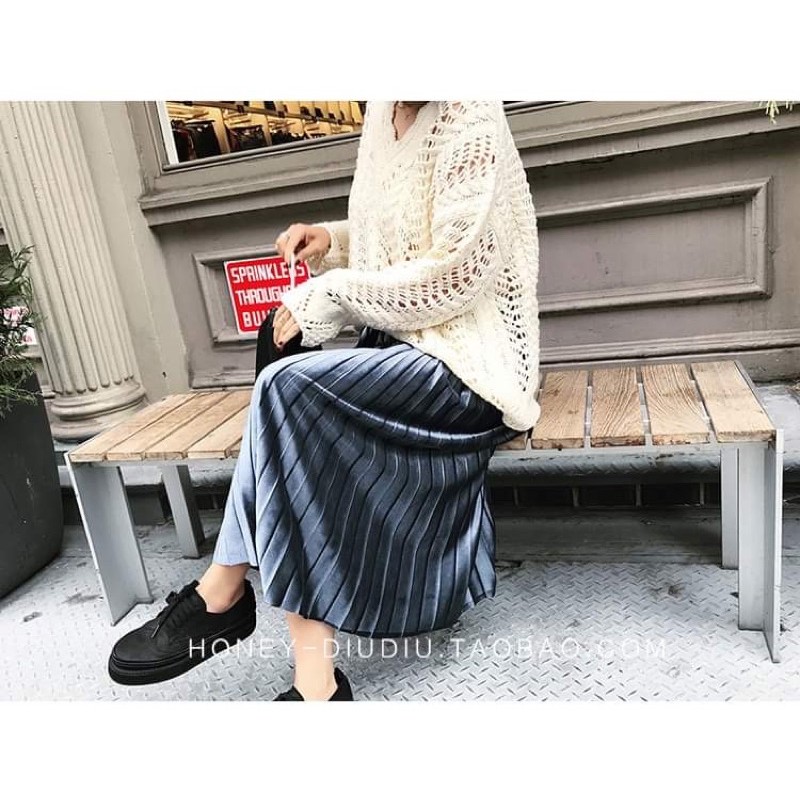 Chân Váy MiDi Nhung Xếp Ly Hàng Quảng Châu Siêu Đẹp