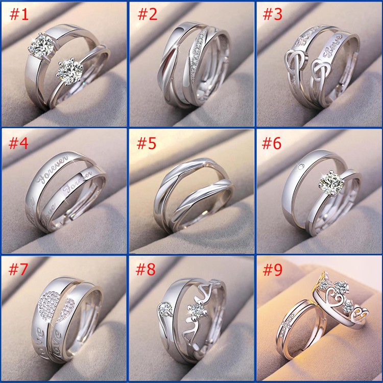 Nhẫn cưới bạc 925 có thể điều chỉnh kích cỡ kiểu dáng sang trọng NoBrandUnisexSilver