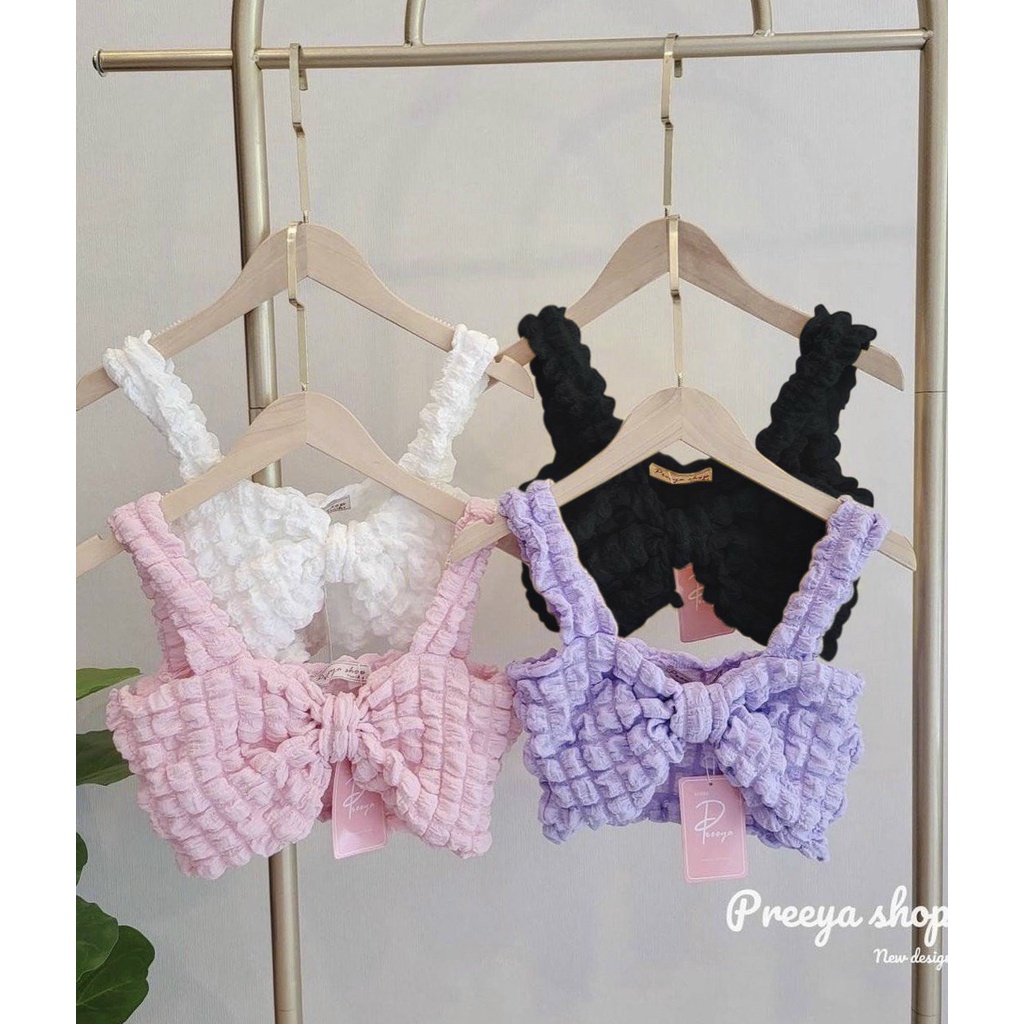 Áo xốp vuông 2 dây bản kiểu nơ ngực cực xinh , chất thun xốp dày dặn