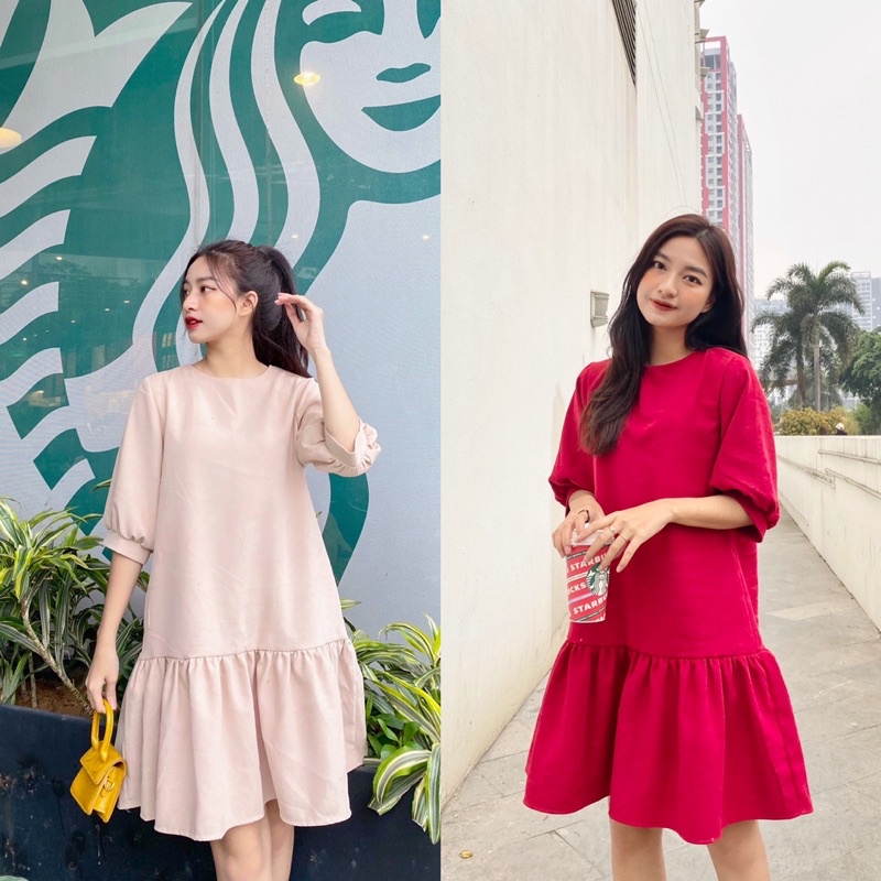 váy nhung cổ tròn đuôi cá