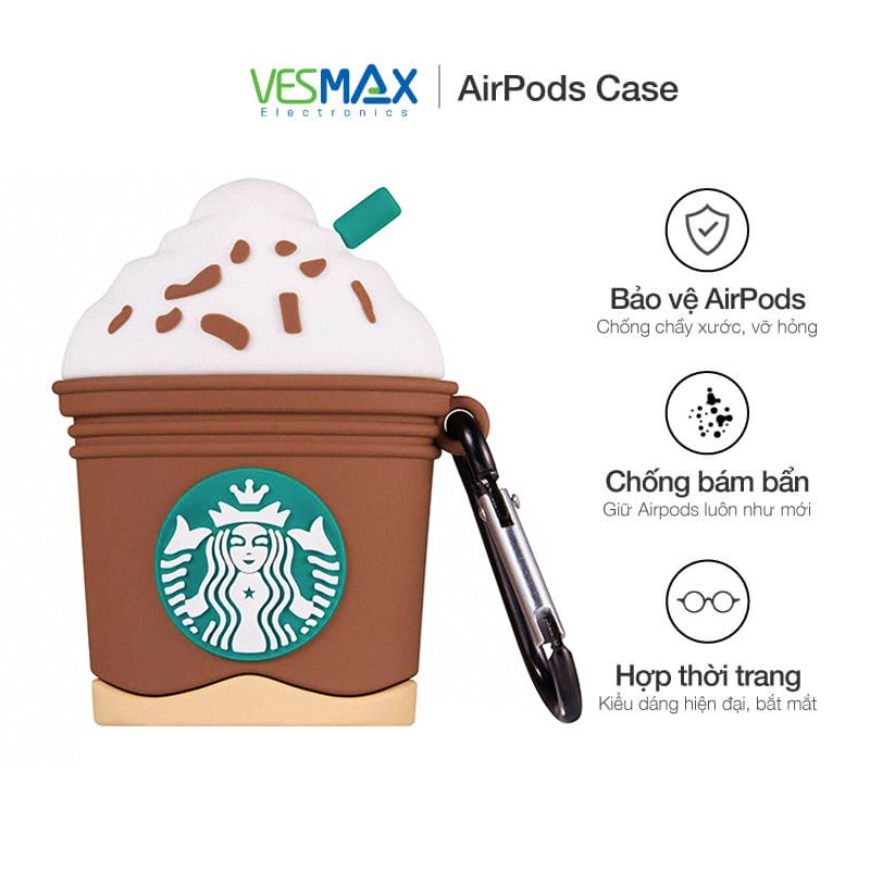 Hộp đựng bảo vệ tai nghe Airpods Case, tai nghe bluetooth, tai nghe chụp đầu, ốp airpod silicon hình Starbucks