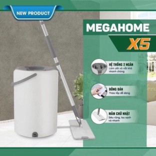 - Bộ cây lau nhà hai ngăn tự vắt megahome, cây lau nhà bàn xoay 360 độ