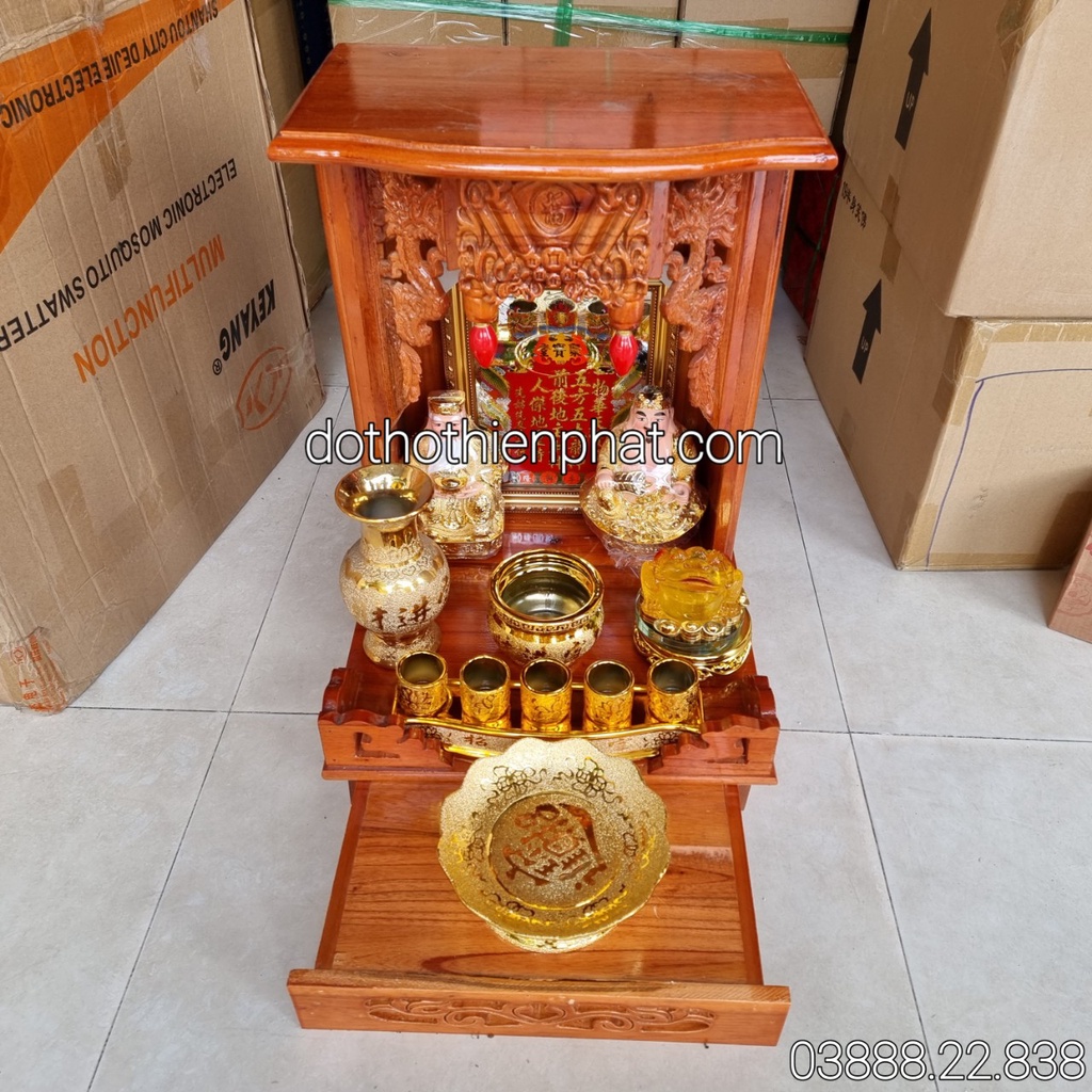 COMBO 7 Món Bộ bàn thờ gỗ xoan ngang 38cm mẫu mới