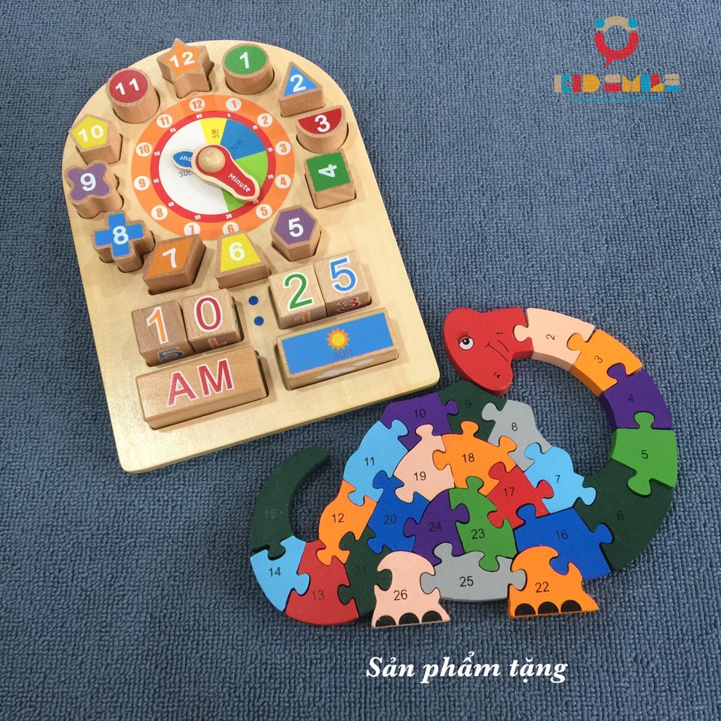 Đồ chơi gỗ - Đồng hồ kết hợp hình khối và màu sắc cho bé - DOZKIDZ