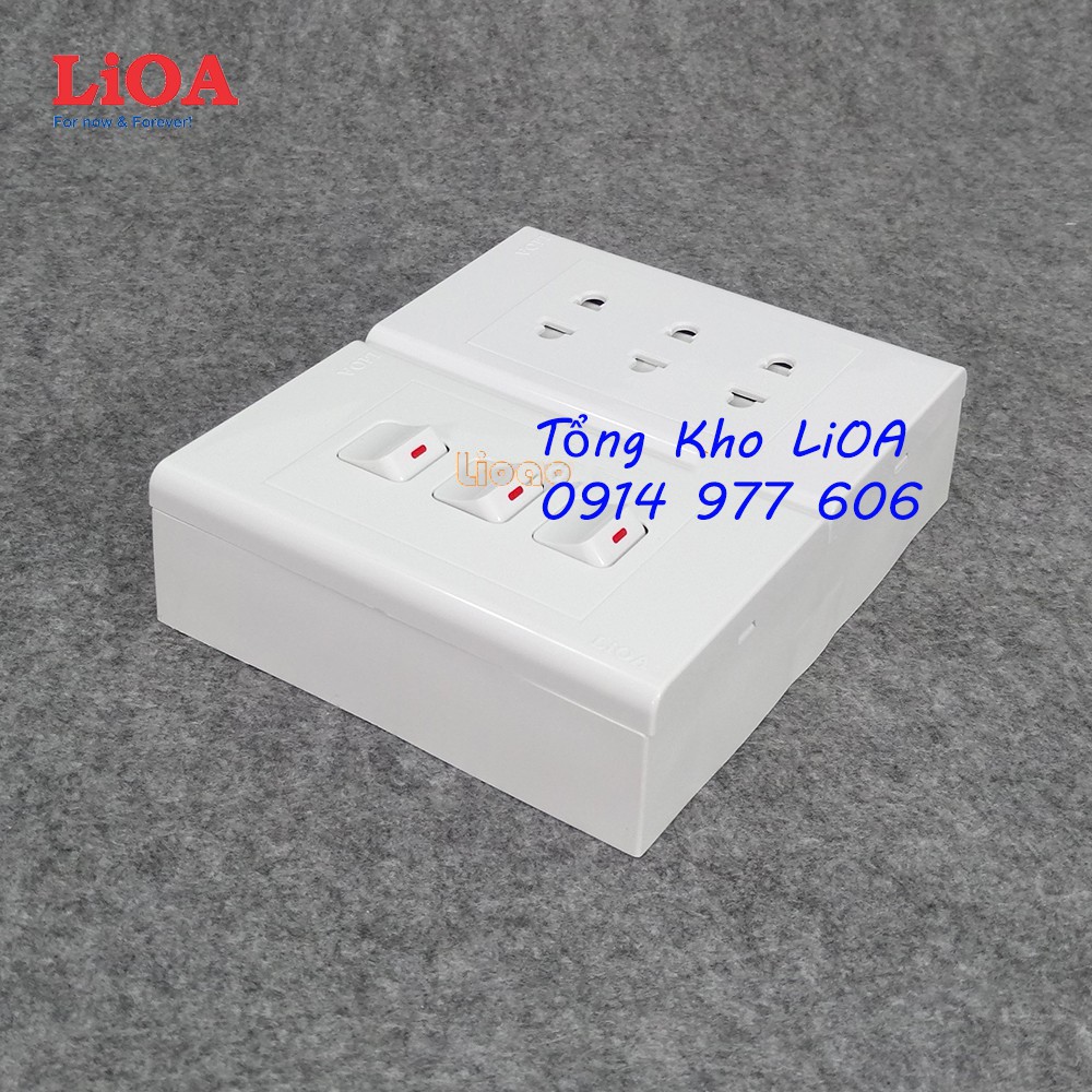 Combo ổ cắm điện ba 2 chấu LiOA 16A 3520W + 3 công tắc điện - Lắp nổi