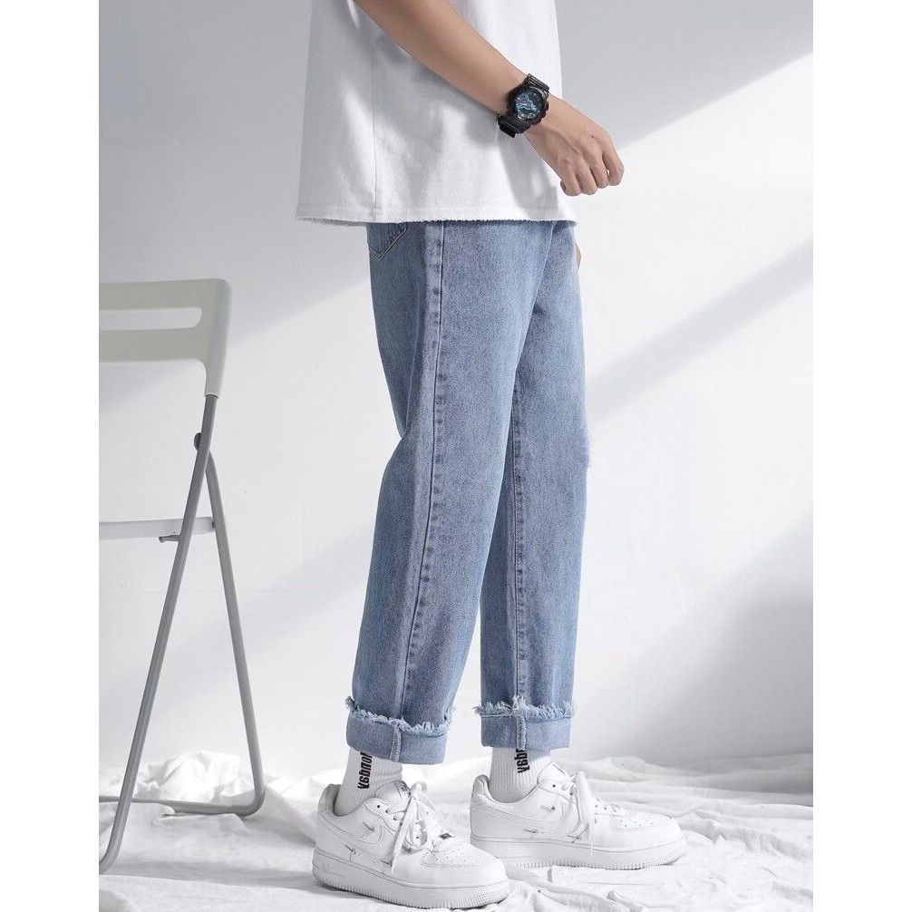 Quần Jean Nam, Quần Baggy rách gấu R-01 Style hàn quốc 2021.