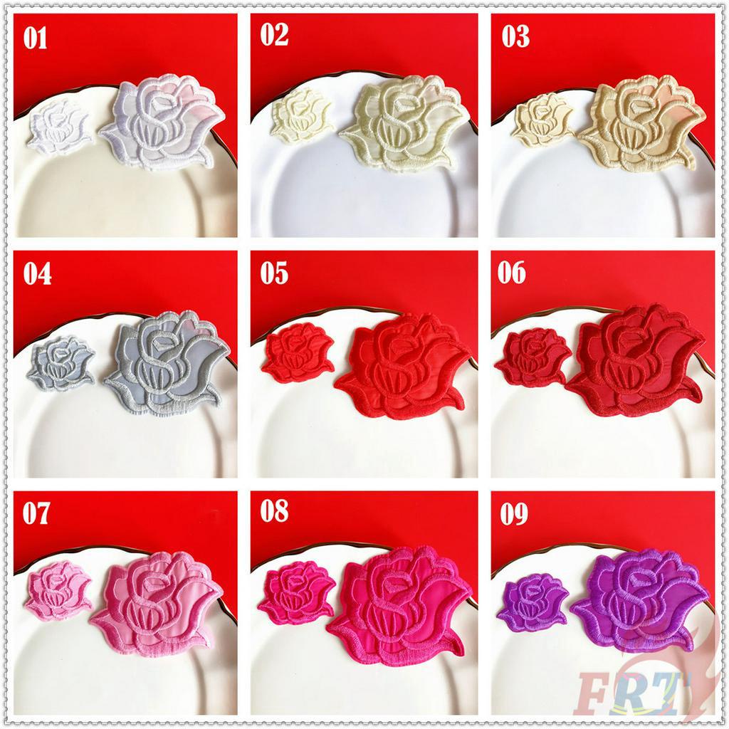 ✿ Sticker Ủi Thêu Hình Hoa Hồng Nhiều Màu Sắc ✿ 1 Miếng Vá Ủi Quần Áo Diy Hình Huy Hiệu S / M (17 Màu)