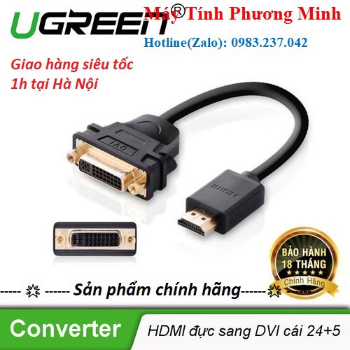 Cáp chuyển đổi HDMI đực sang DVI -I 24+5 cái dài 20Cm UGREEN 20136 màu đen - Hàng chính hãng