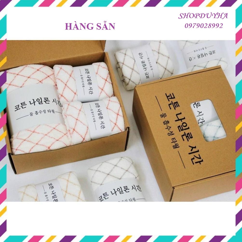 Sét 4 Khăn Tắm Hàn, Khăn Gội, Khăn Mặt Lông Cừu Xuất Hàn Cao Cấp Siêu Mềm Mịn Thấm Nước Mẫu Mới