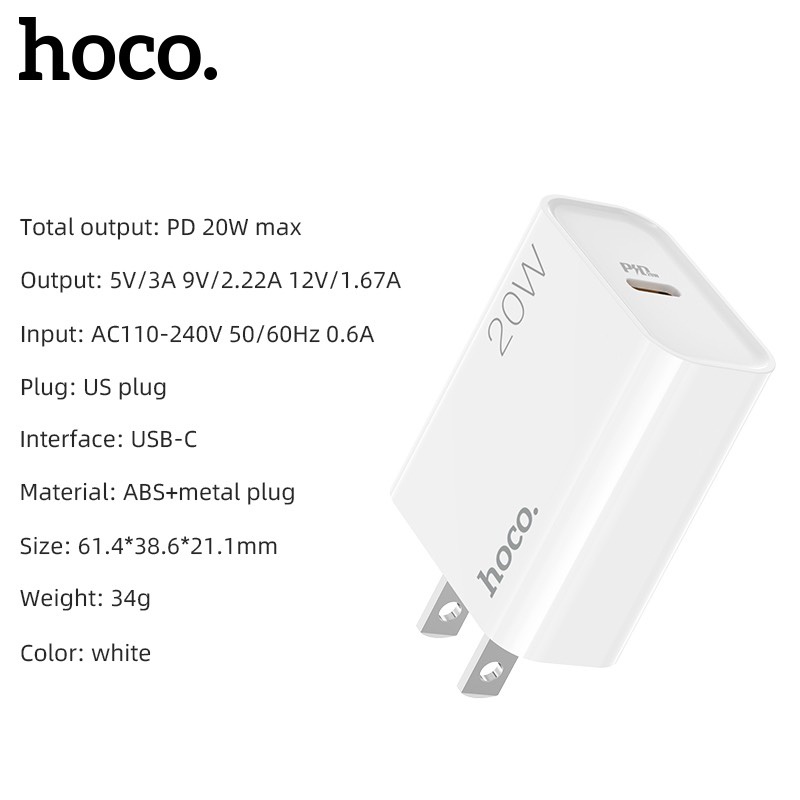 Cóc Sạc Nhanh Hoco HK29 Dragon PD 20W QC3.0 Cổng Type-C