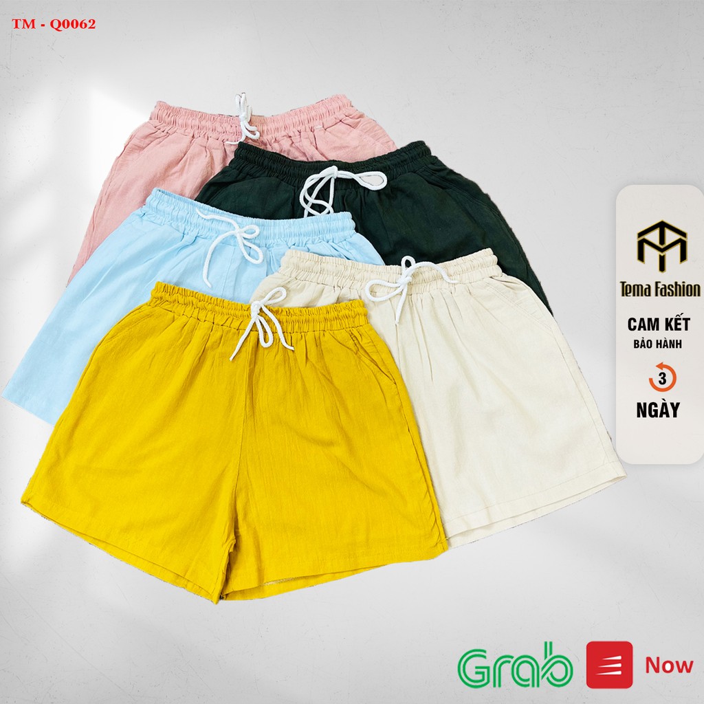 Quần đùi nữ TEMA đũi cao cấp - quần short nữ mặc ở nhà chất mát mịn kiểu dáng basic mix đồ cực xinh