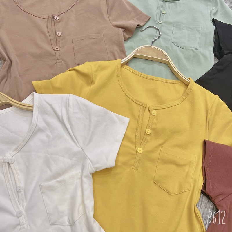 Áo thun body vạt bầu TAY NGẮN cổ V phối túi | BigBuy360 - bigbuy360.vn