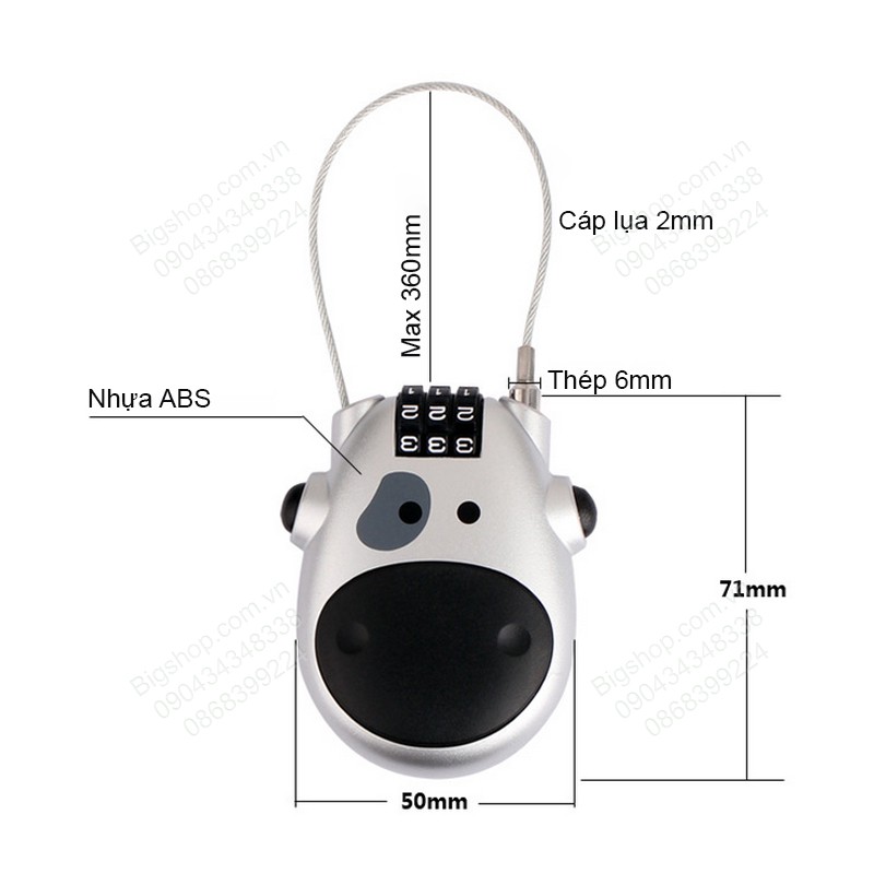 Khóa số dây chống trộm mũ bảo hiểm, ba lô, va li F8106