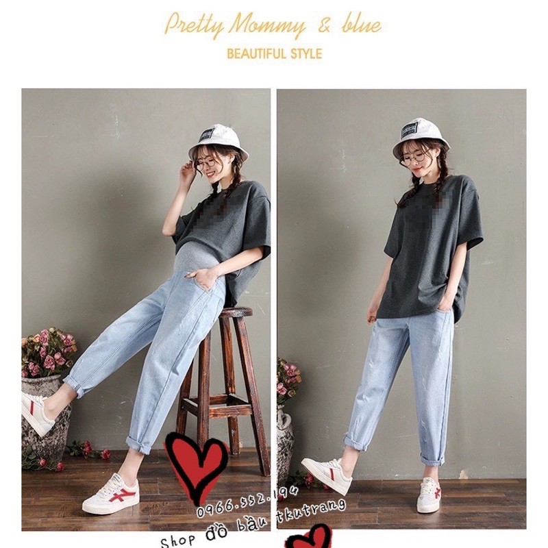 [Giá xưởng] Quần jean bầu cao cấp, ☘️có đáp bụng và chun chỉnh từng thai kỳ☘️Size (S-3Xl)