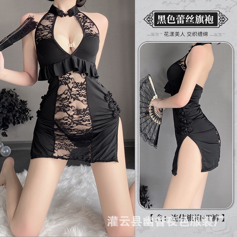 Đầm ngủ / Váy Ngủ body sườn xam trung hoa pha ren Cao Cấp siêu gợi cảm 9153