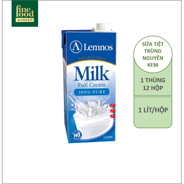 Hộp 1 lít sữa tươi tiệt trùng nguyên kem Lemnos UHT