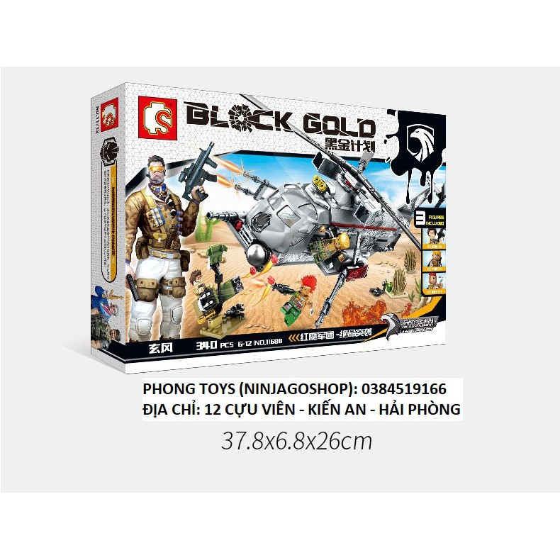 Lắp ráp xếp hình LEGO BLOCK GOLD 11688 : Ngăn chặn máy bay trực thăng quân đội 340 mảnh