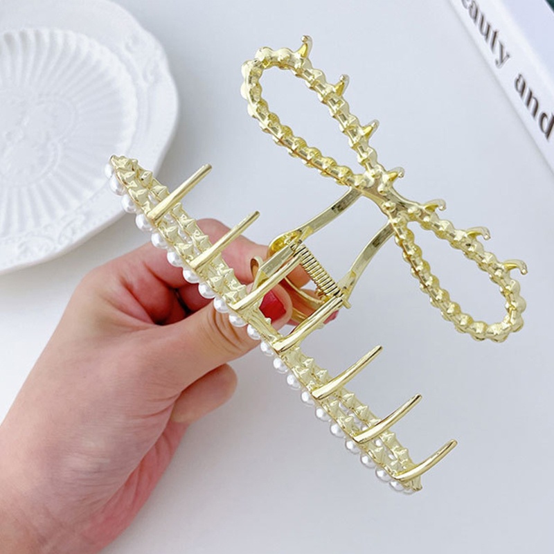 Kẹp Tóc Hình Nơ Đính Ngọc Trai Giả Bằng Hợp Kim Chống Trượt